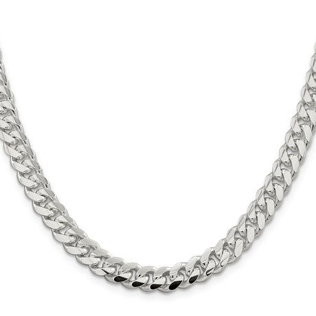 925 White Gold 7.8 mm Curb Chain Necklace, Polished