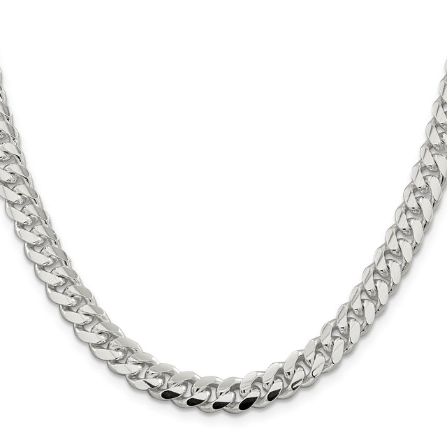 925 White Gold 7.8 mm Curb Chain Necklace, Polished