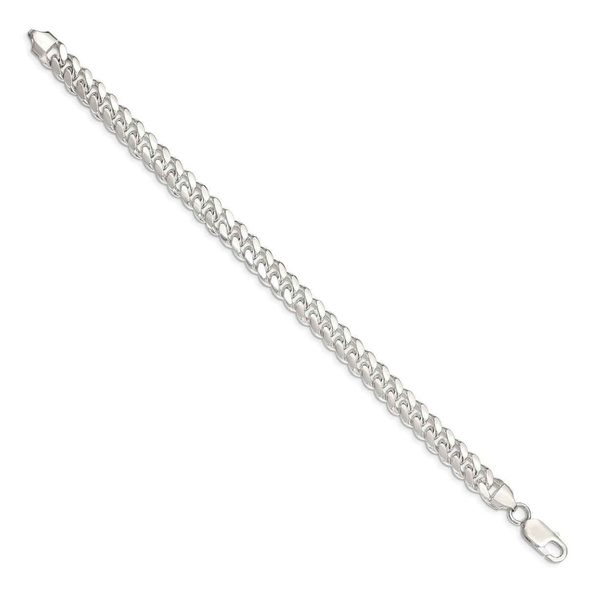 925 White Gold 7.8 mm Curb Chain Anklet, Polished