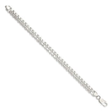 925 White Gold 7.8 mm Curb Chain Anklet, Polished