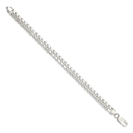 925 White Gold 7.8 mm Curb Chain Anklet, Polished