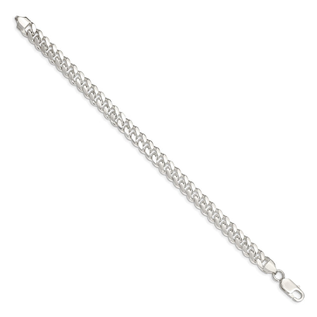 925 White Gold 7.8 mm Curb Chain Anklet, Polished
