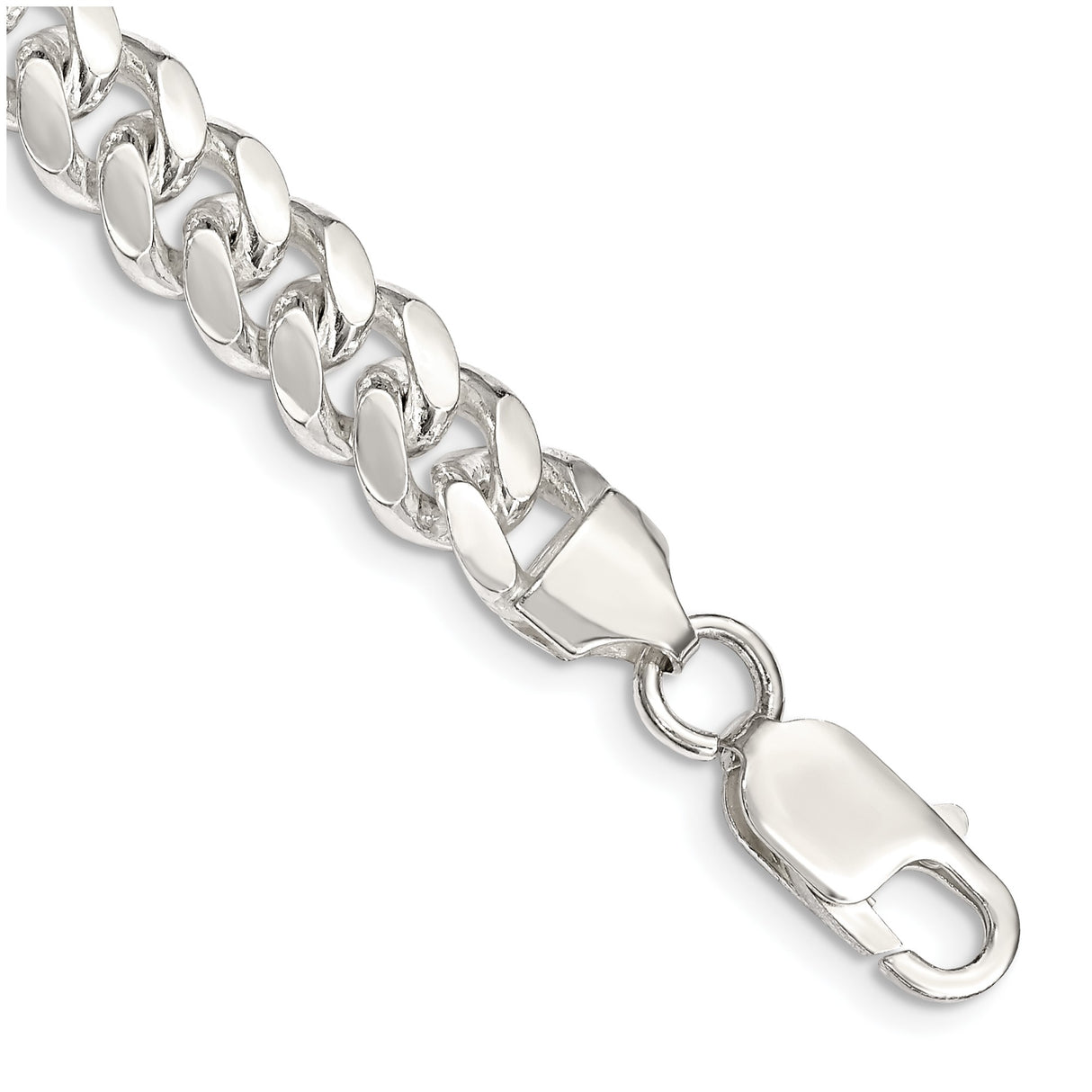 925 White Gold 7.8 mm Curb Chain Anklet, Polished shown for scale