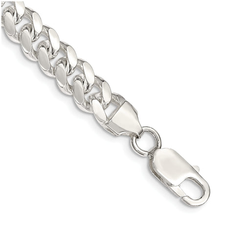 925 White Gold 7.8 mm Curb Chain Bracelet, Polished shown for scale