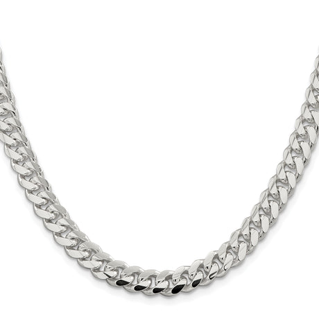 925 White Gold 7.8 mm Curb Chain Necklace, Polished