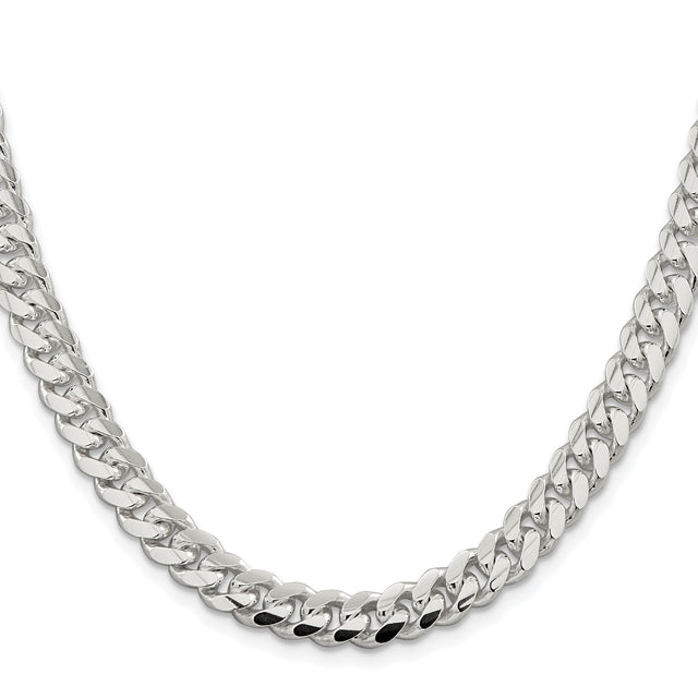 925 White Gold 7.8 mm Curb Chain Necklace, Polished
