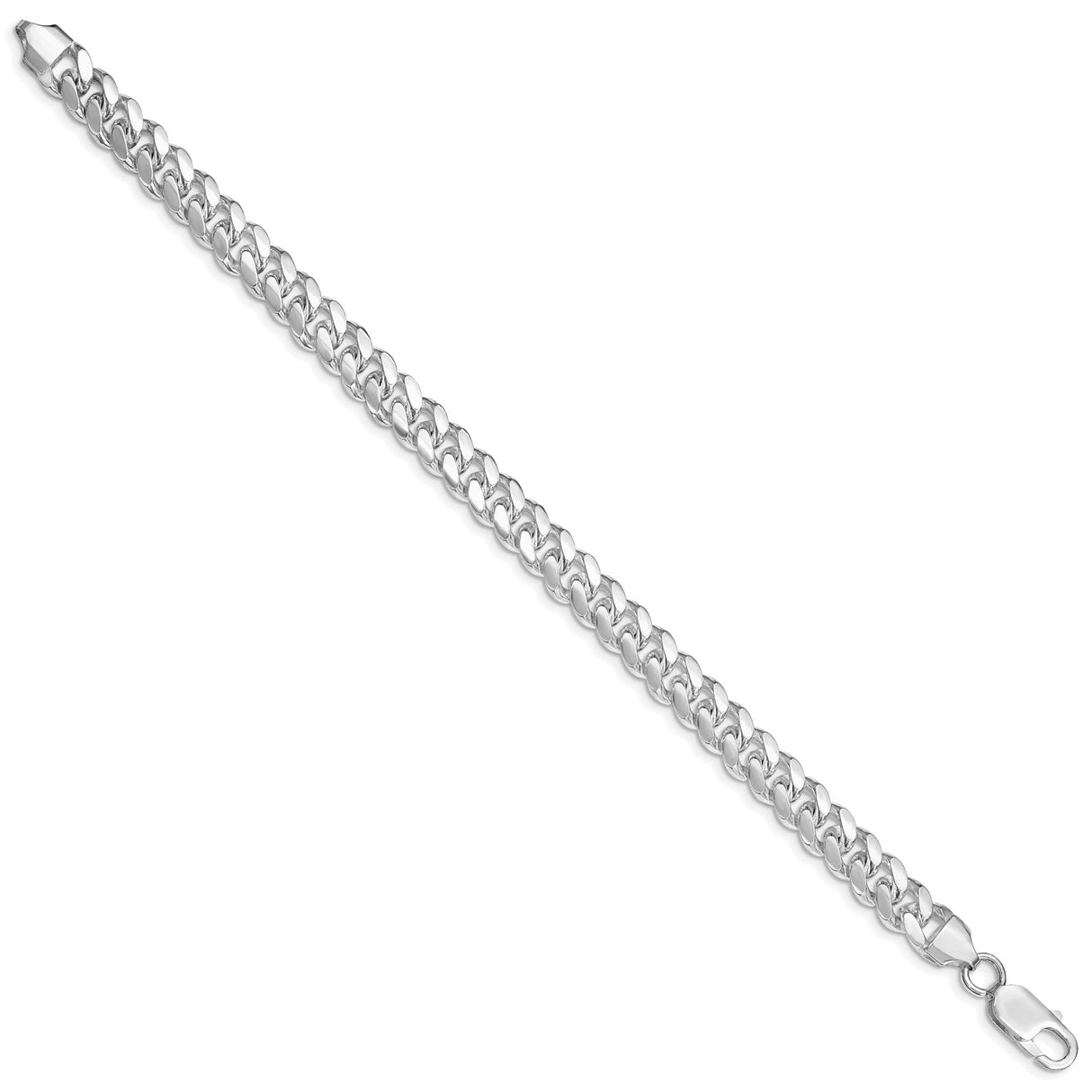 925 White Gold 7.8 mm Curb Chain Anklet, Polished