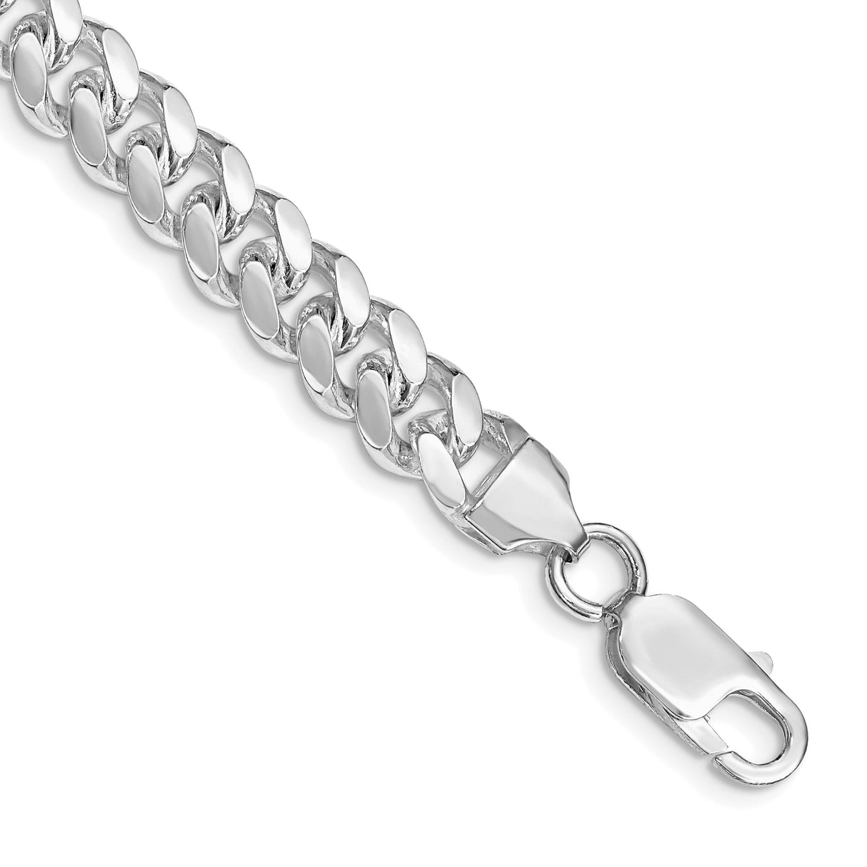 925 White Gold 7.8 mm Curb Chain Bracelet, Polished shown for scale