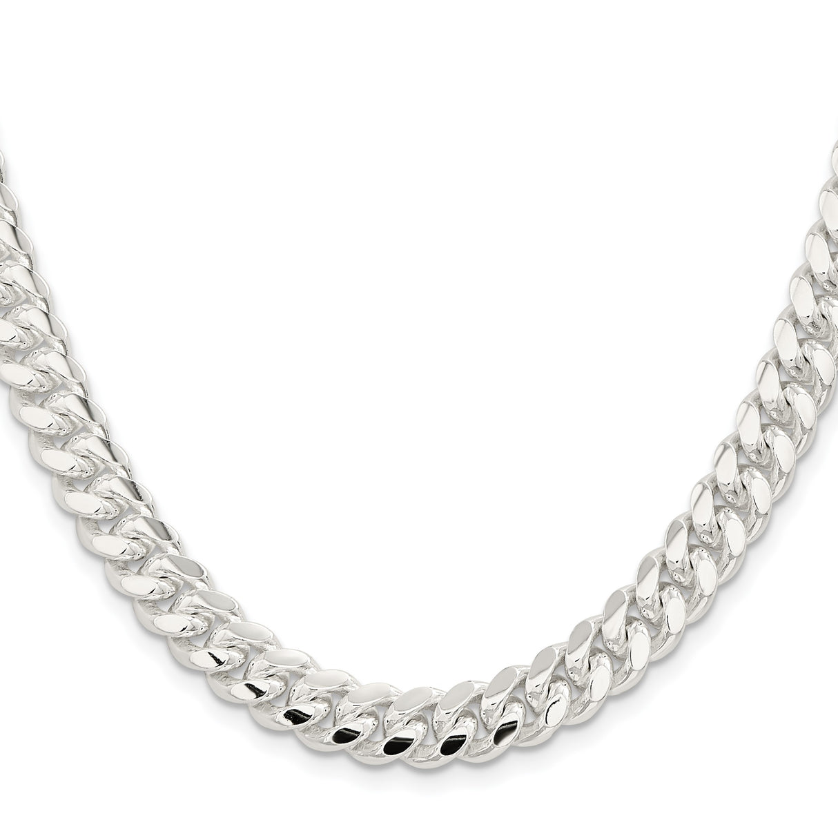 925 White Gold 9 mm Curb Chain Necklace, Polished