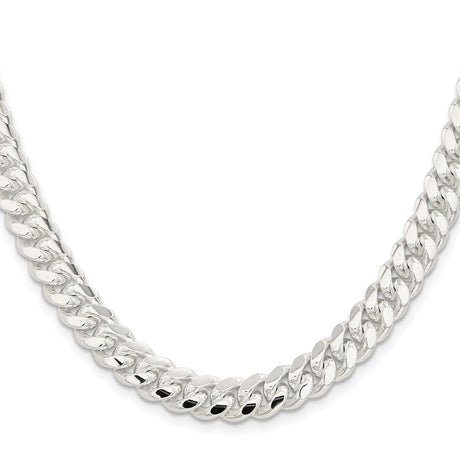 925 White Gold 9 mm Curb Chain Necklace, Polished