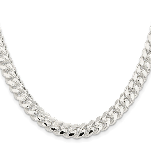 925 White Gold 9 mm Curb Chain Necklace, Polished