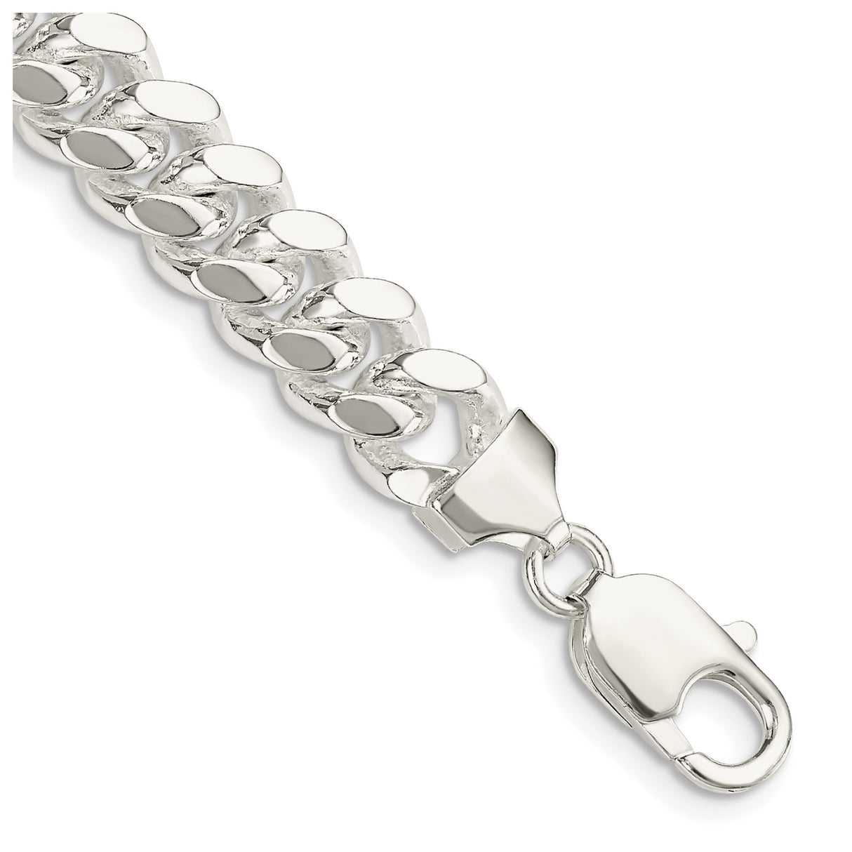 925 White Gold 9 mm Curb Chain Anklet, Polished shown for scale