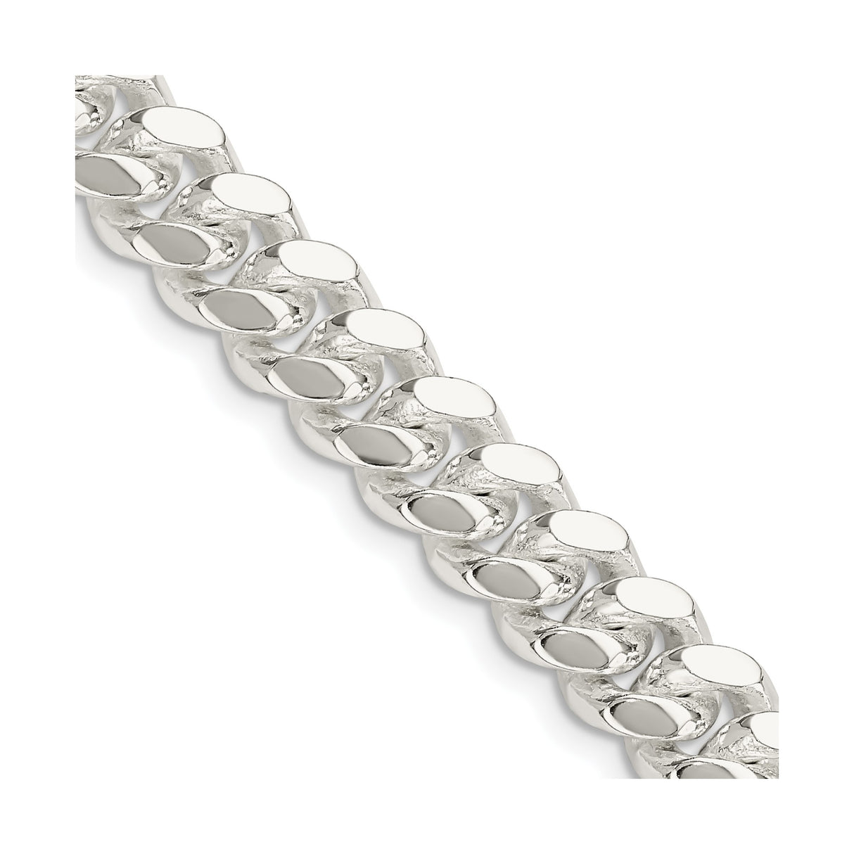925 White Gold 9 mm Curb Chain Necklace, Polished detail view