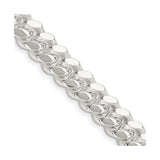 925 White Gold 9 mm Curb Chain Necklace, Polished detail view