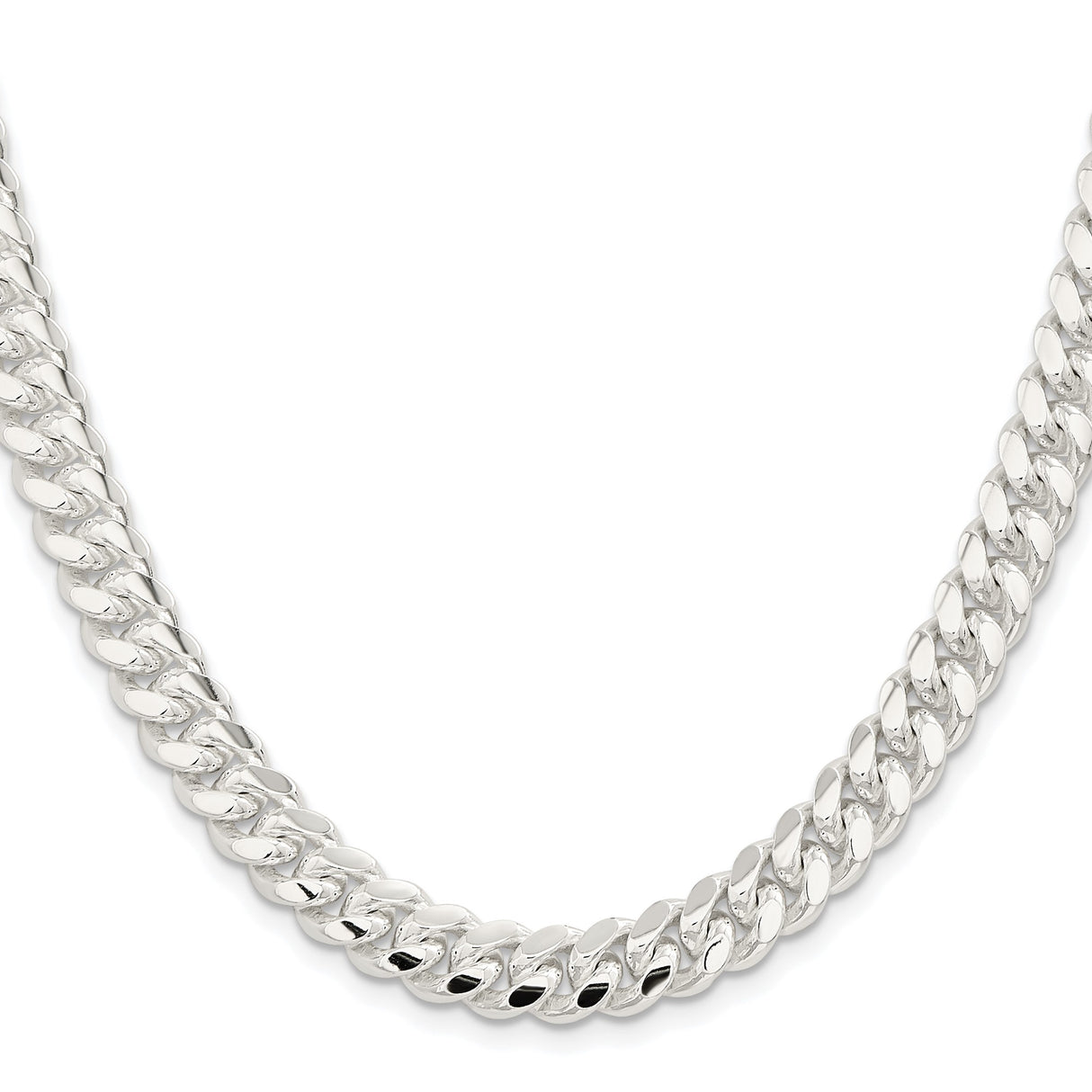 925 White Gold 9 mm Curb Chain Necklace, Polished