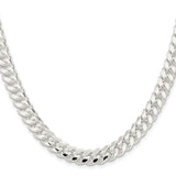 925 White Gold 9 mm Curb Chain Necklace, Polished