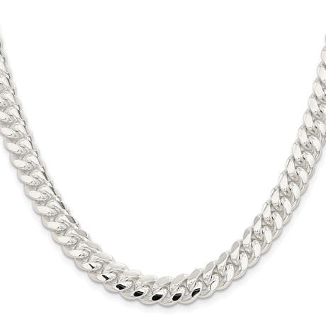 925 White Gold 9 mm Curb Chain Necklace, Polished