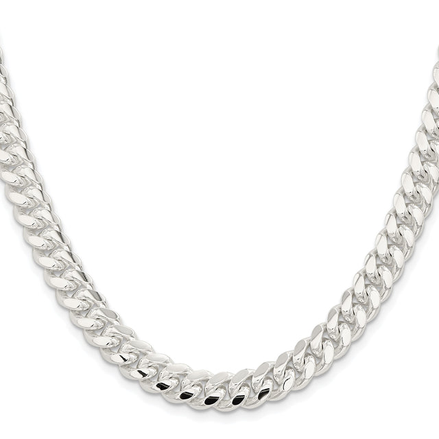 925 White Gold 9 mm Curb Chain Necklace, Polished