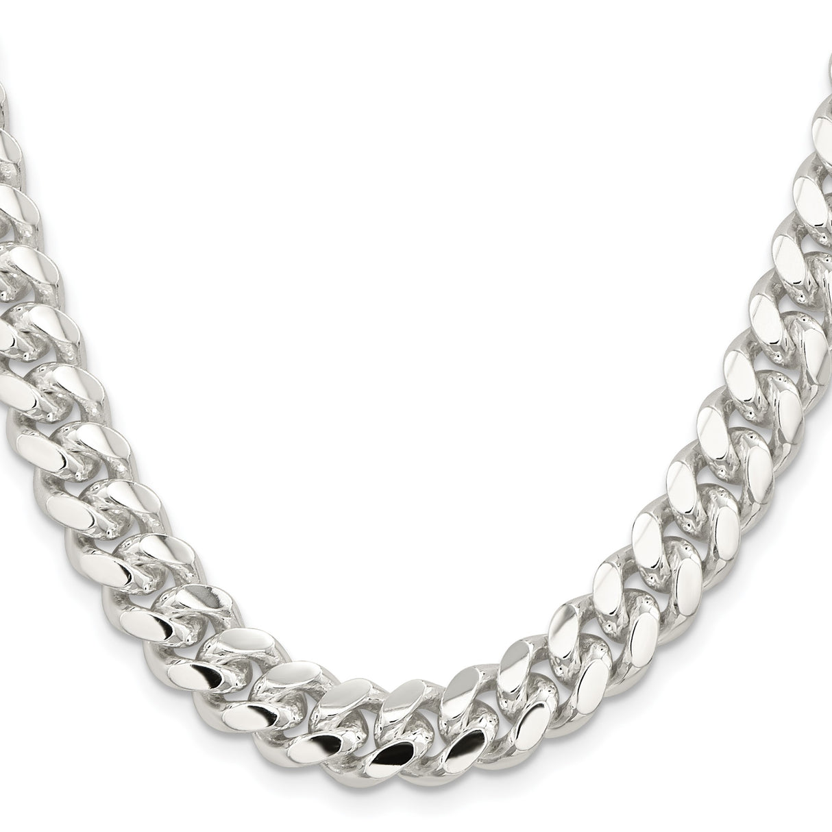 925 White Gold 10.7 mm Curb Chain Necklace, Polished