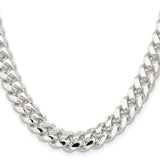 925 White Gold 10.7 mm Curb Chain Necklace, Polished