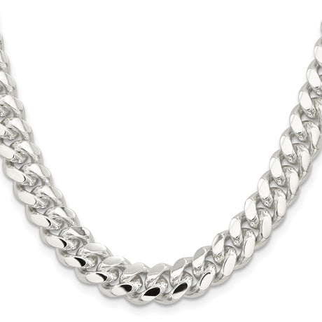 925 White Gold 10.7 mm Curb Chain Necklace, Polished