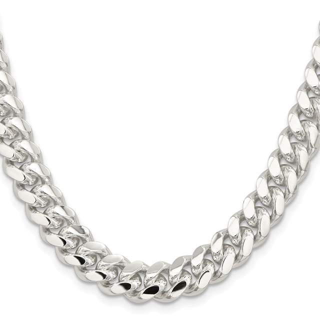 925 White Gold 10.7 mm Curb Chain Necklace, Polished