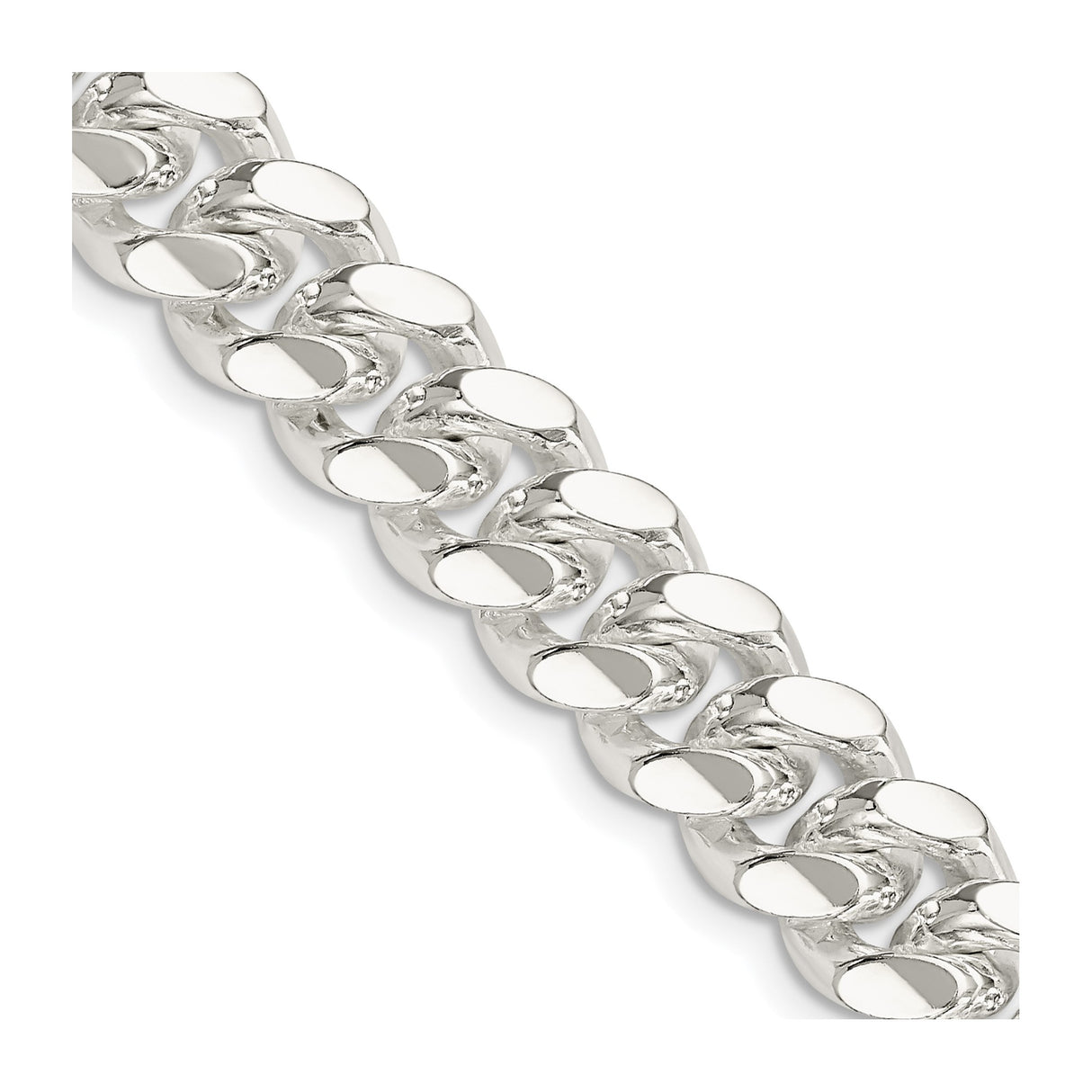 925 White Gold 10.7 mm Curb Chain Necklace, Polished detail view