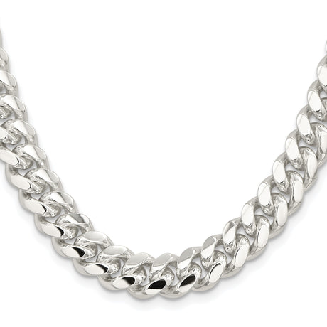 925 White Gold 10.7 mm Curb Chain Necklace, Polished