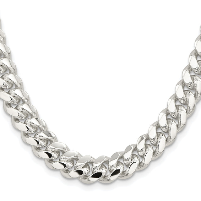 925 White Gold 10.7 mm Curb Chain Necklace, Polished