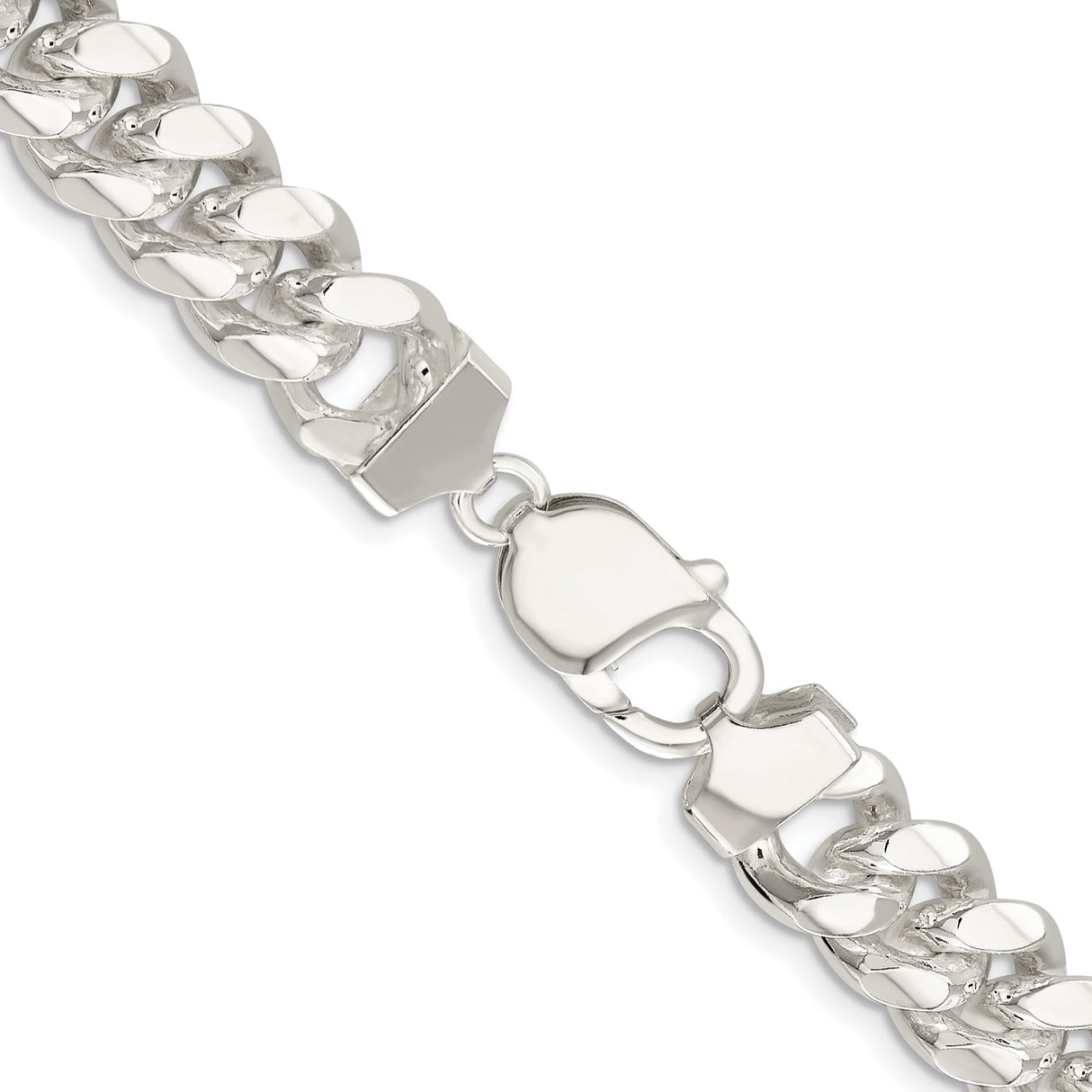925 White Gold 10.7 mm Curb Chain Necklace, Polished alternate angle