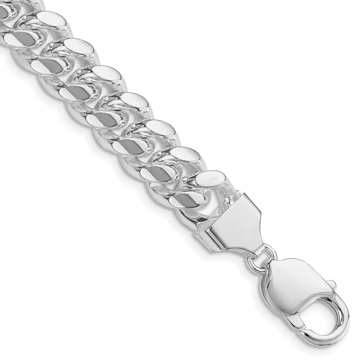 925 White Gold 10.7 mm Curb Chain Anklet, Polished shown for scale