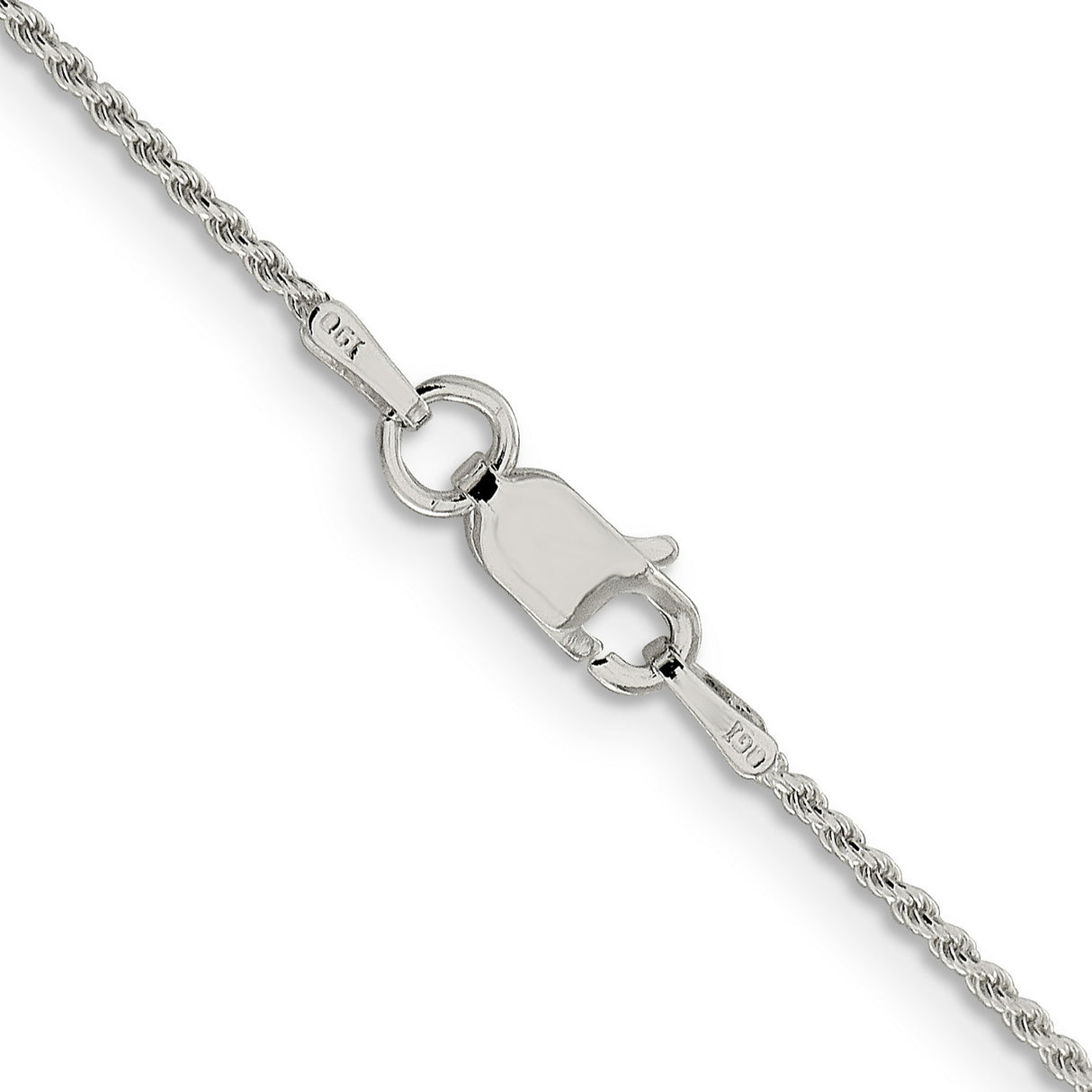 925 White Gold 1.2 mm Rope Chain Necklace, Polished alternate angle