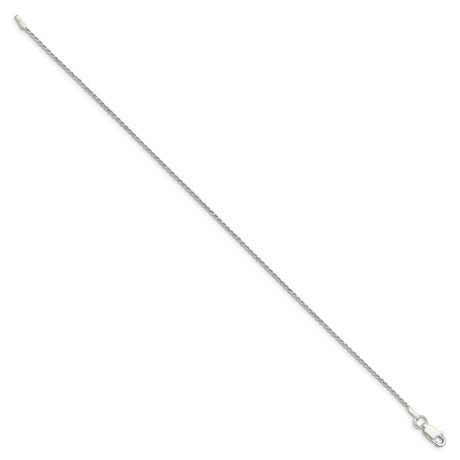 925 White Gold 1.2 mm Rope Chain Anklet, Polished