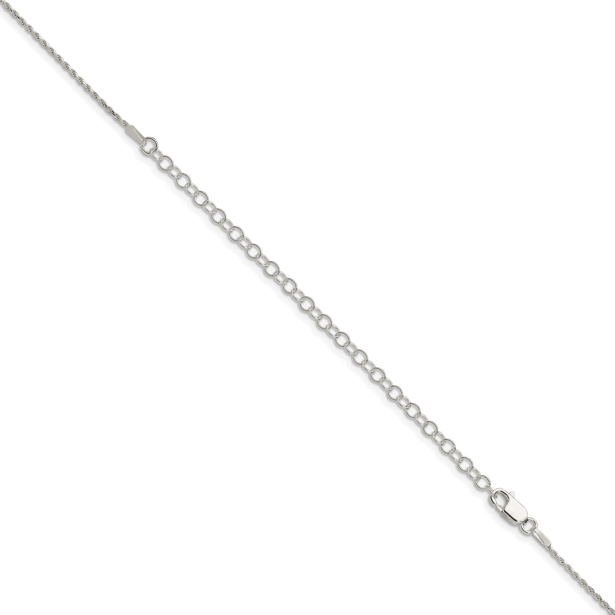 925 White Gold 1.2 mm Rope Chain Necklace, Polished detail view