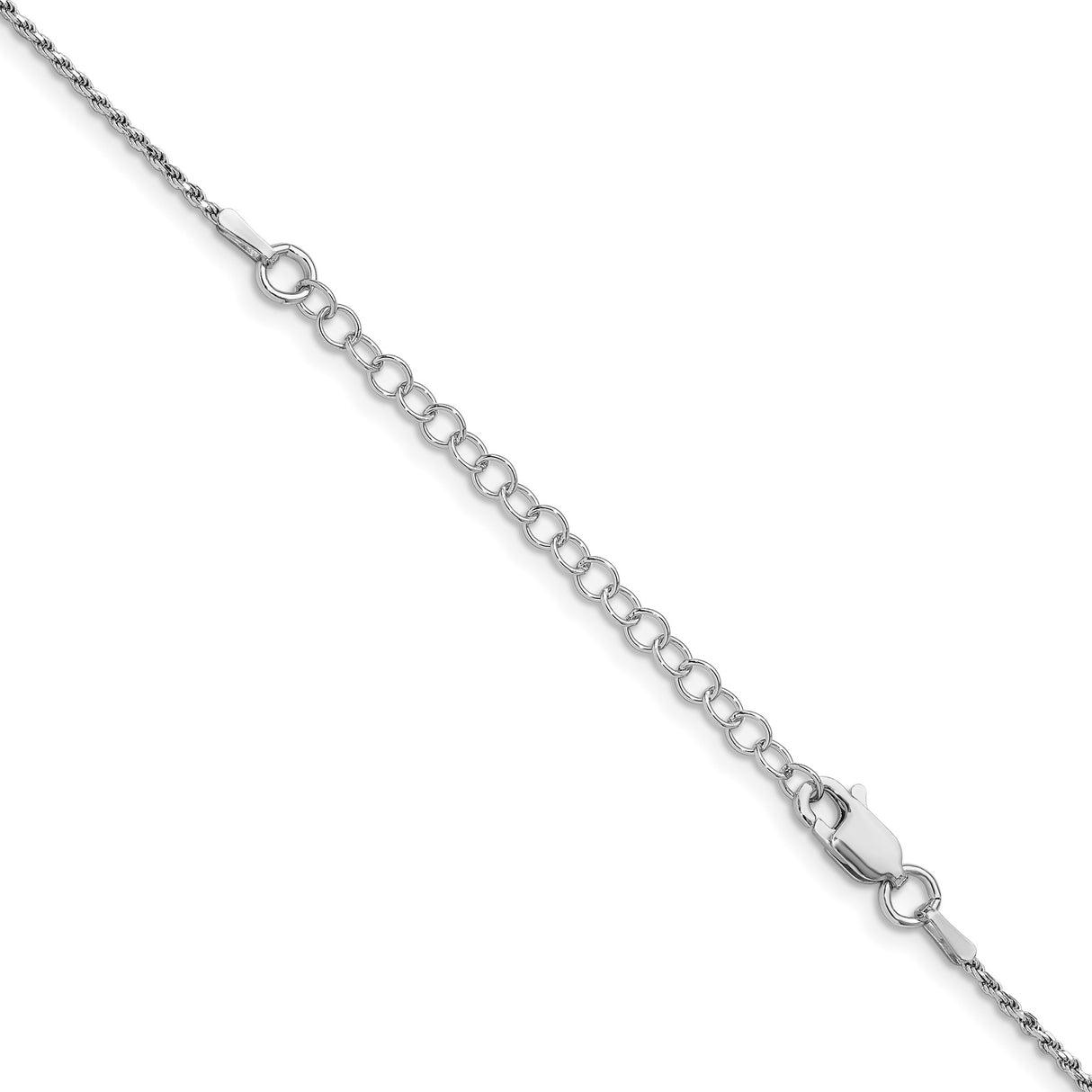 925 White Gold 1.1 mm Rope Chain Necklace, Polished detail view