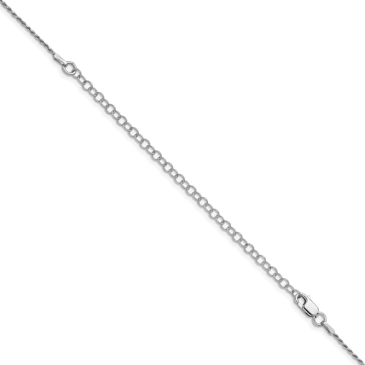 925 White Gold 1.1 mm Rope Chain Necklace, Polished detail view