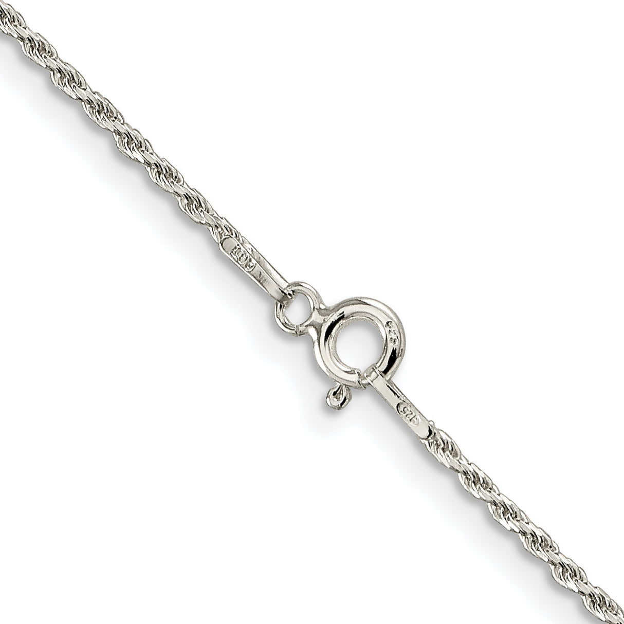 925 White Gold 1.5 mm Rope Chain Necklace, Polished alternate angle