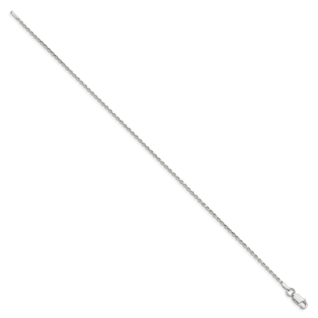 925 White Gold 1.5 mm Rope Chain Anklet, Polished