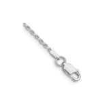925 White Gold 1.5 mm Rope Chain Anklet, Polished shown for scale