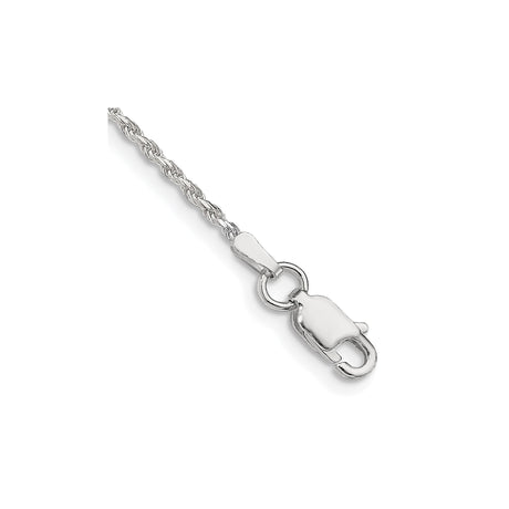 925 White Gold 1.5 mm Rope Chain Anklet, Polished shown for scale