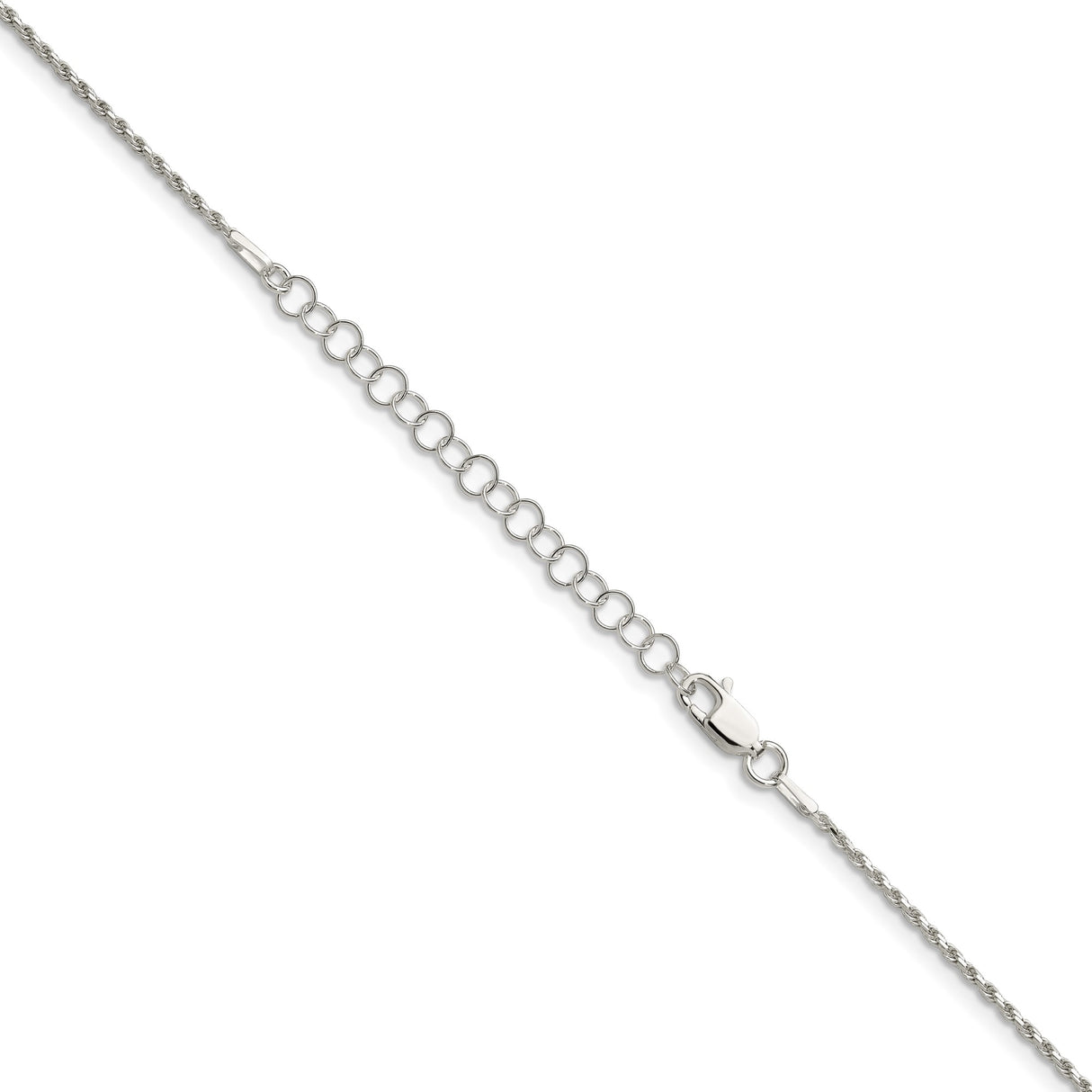 925 White Gold 1.5 mm Rope Chain Necklace, Polished detail view