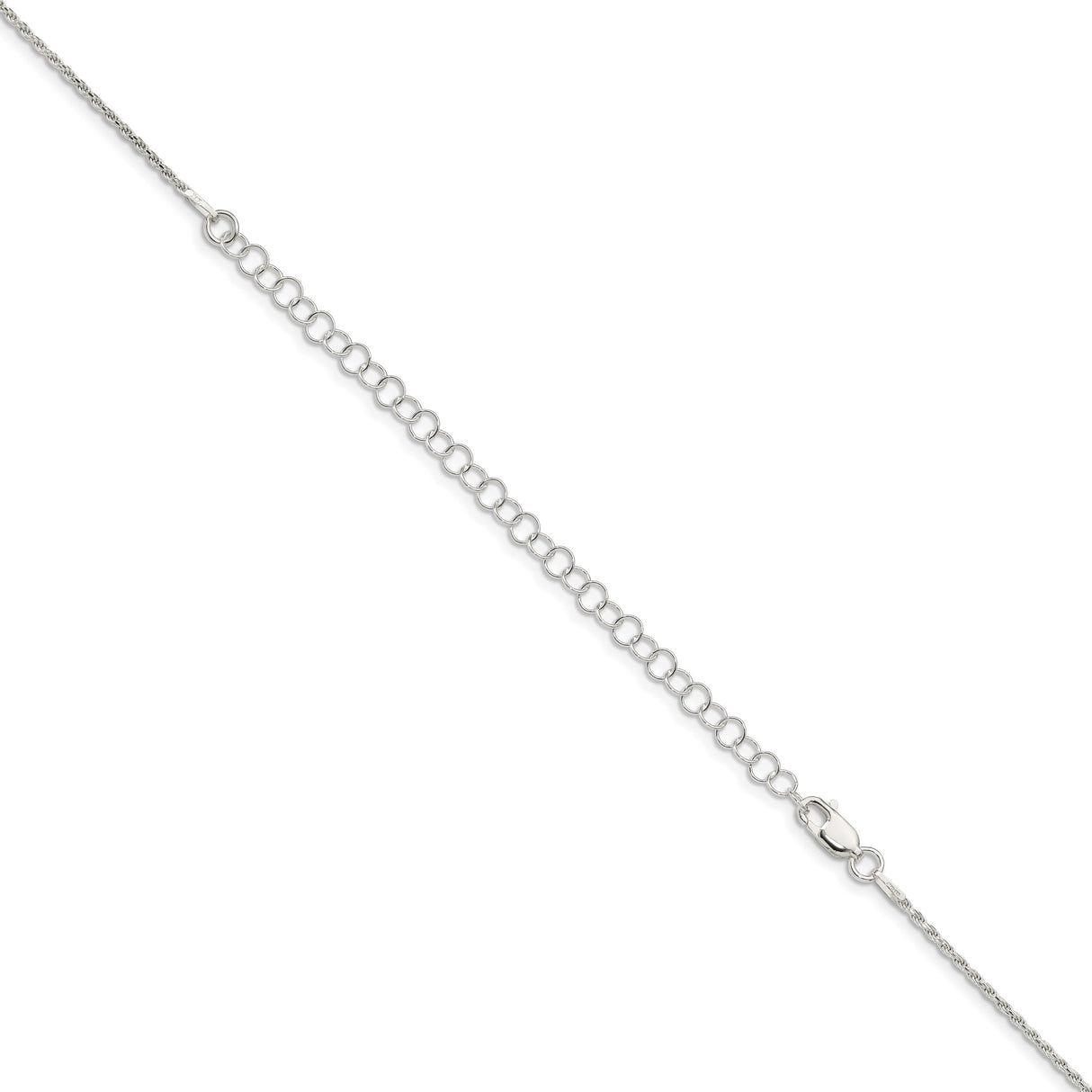 925 White Gold 1.5 mm Rope Chain Necklace, Polished detail view