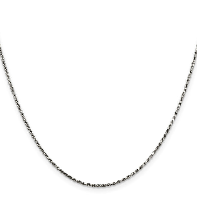 925 White Gold 1.5 mm Rope Chain Necklace, Polished