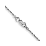 925 White Gold 1.5 mm Rope Chain Necklace, Polished alternate angle