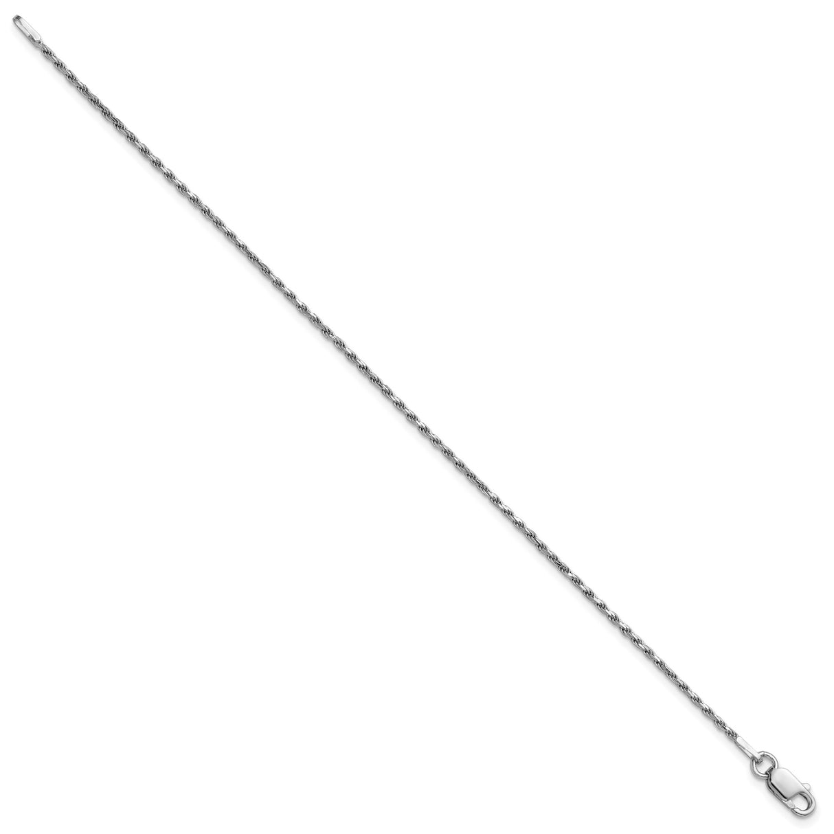 925 White Gold 1.5 mm Rope Chain Bracelet, Polished