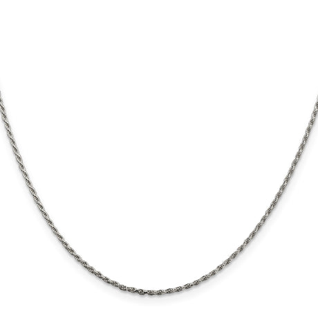 925 White Gold 1.5 mm Rope Chain Necklace, Polished alternate angle