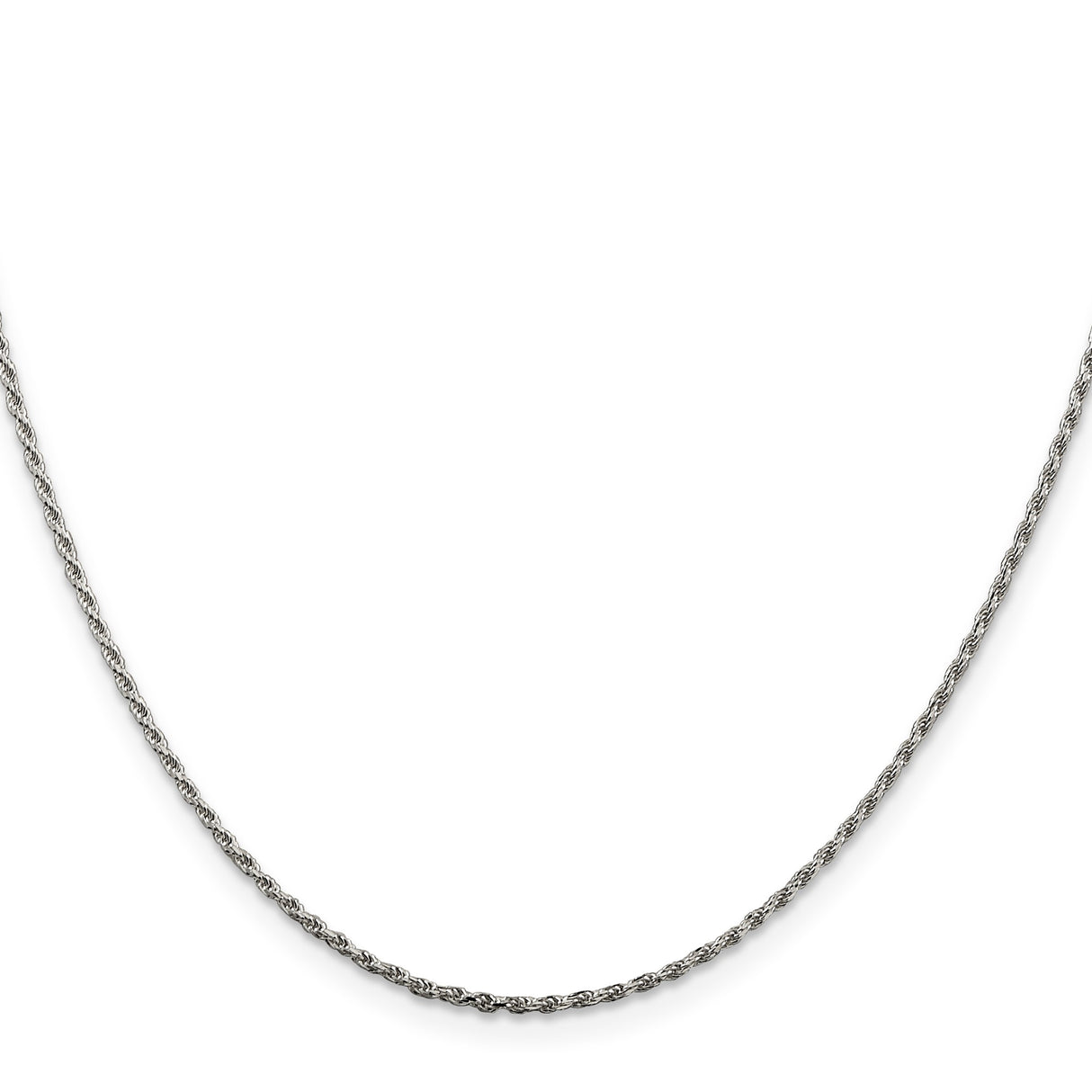 925 White Gold 1.5 mm Rope Chain Necklace, Polished detail view