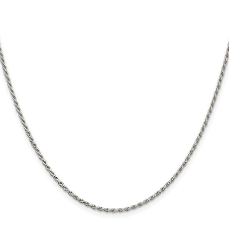 925 White Gold 1.7 mm Rope Chain Necklace, Polished
