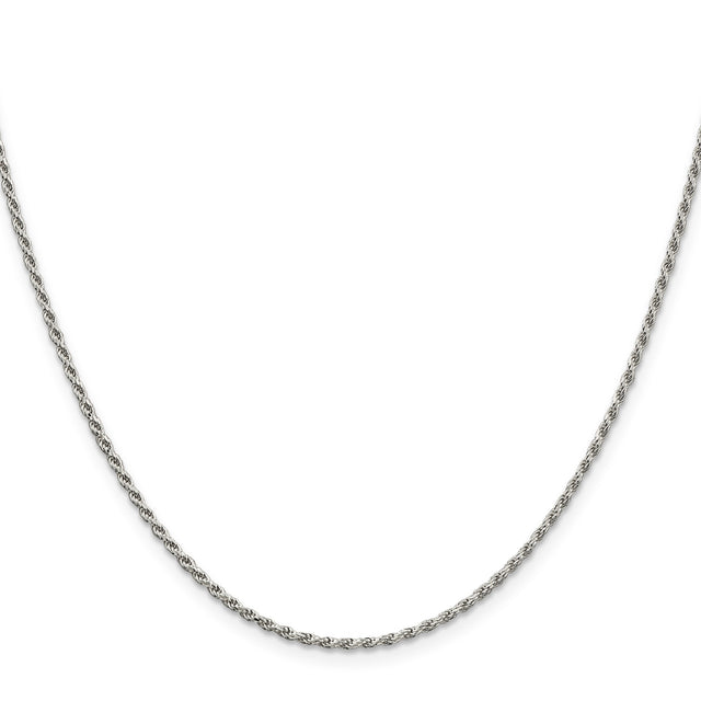 925 White Gold 1.7 mm Rope Chain Necklace, Polished