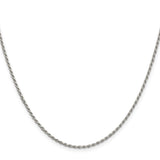 925 White Gold 1.7 mm Rope Chain Necklace, Polished